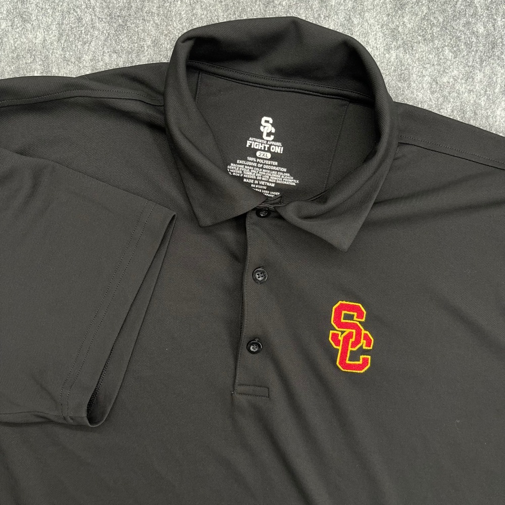 USC Trojans Polo Shirt Mens 2XL Black Short Sleeve Performance Authentic Apparel